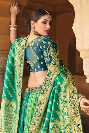 Blue and Green Lehenga Choli set