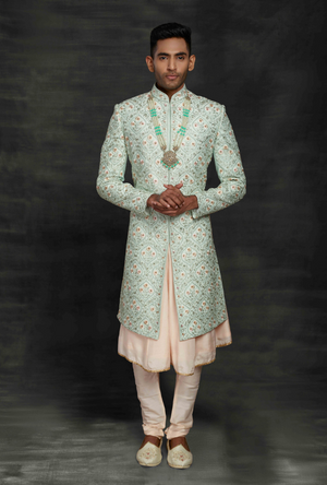 Aqua and Peach Mens Sherwani