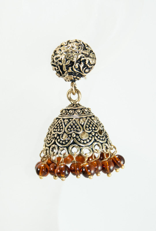 Gold dome earrings with brown beads - Desi Royale