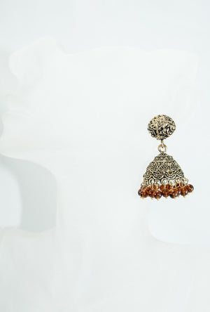 Gold dome earrings with brown beads - Desi Royale