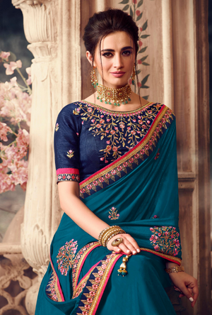 Peacock Blue Designer Saree