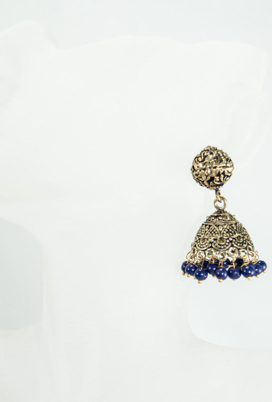 Gold dome earrings with blue beads - Desi Royale