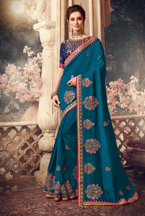 Peacock Blue Designer Saree