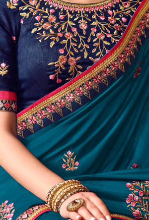 Peacock Blue Designer Saree