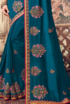 Peacock Blue Designer Saree