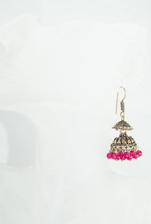 Gold Earrings with pink beads - Desi Royale