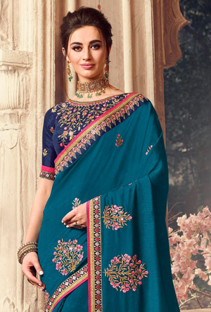 Peacock Blue Designer Saree