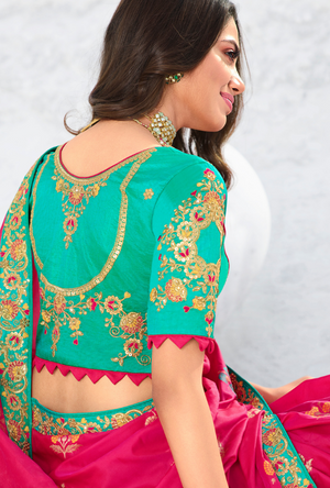 Red and Sea Green Saree