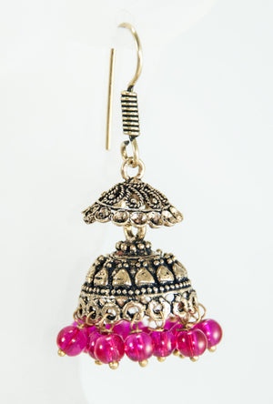 Gold Earrings with pink beads - Desi Royale