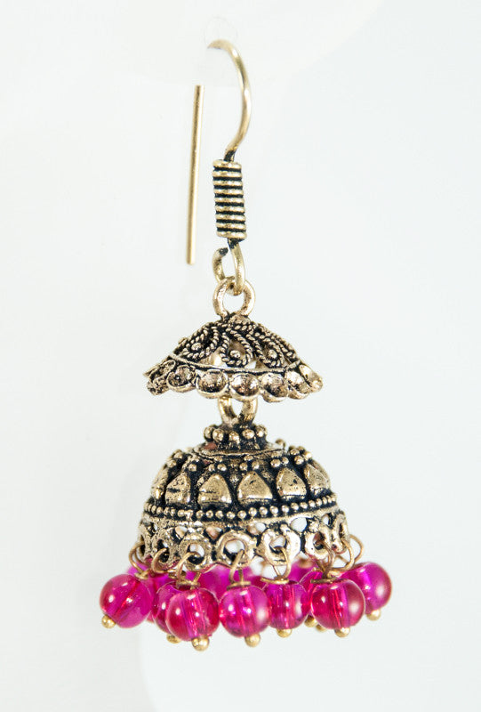 Gold Earrings with pink beads - Desi Royale