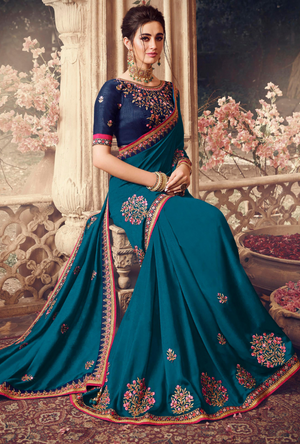 Peacock Blue Designer Saree