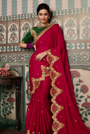 Pink and Green Saree