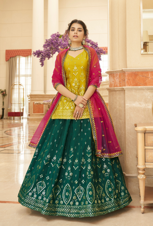 Mustard and Green Lehenga Choli set