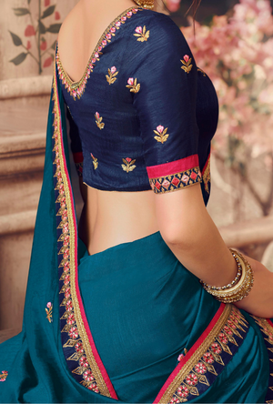 Peacock Blue Designer Saree