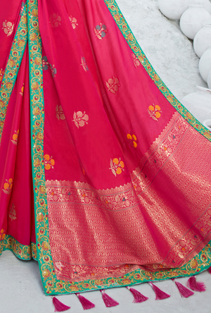 Red and Sea Green Saree