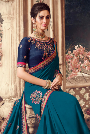 Peacock Blue Designer Saree