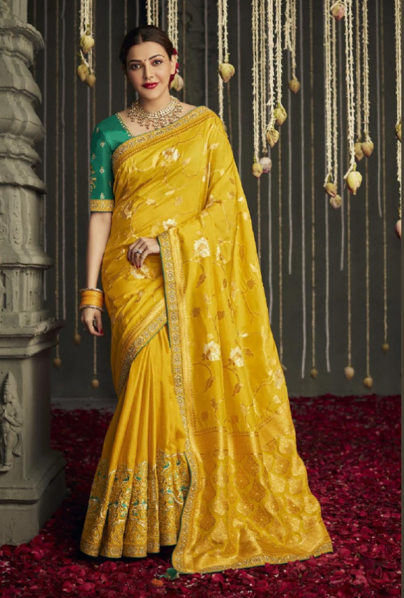 Yellow and Green Designer Saree