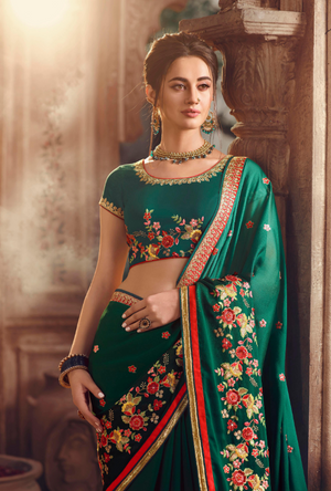 Green Silk Georgette Saree