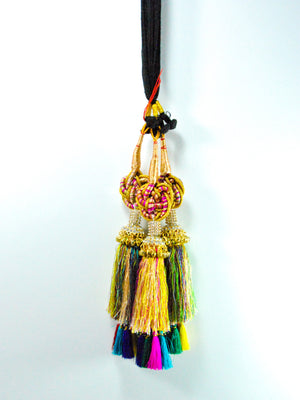 Multicolored Zigzag Parandi with Diamonds and Bells - Desi Royale