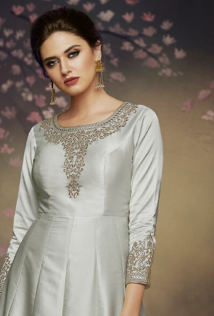 Grey party wear gown - Desi Royale