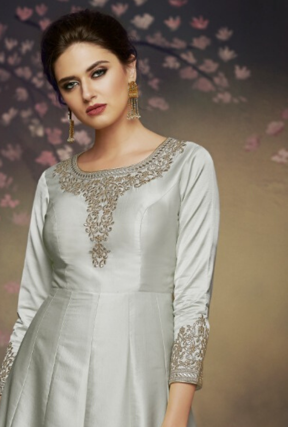 Grey party wear gown - Desi Royale