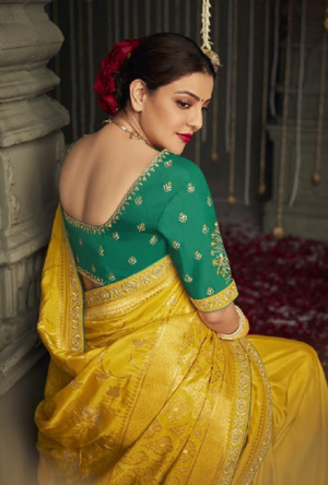 Yellow and Green Designer Saree