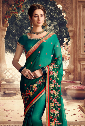 Green Silk Georgette Saree