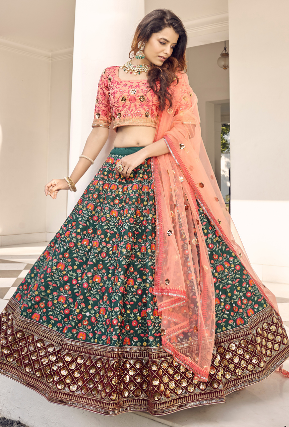 Peach and Green Lehenga Choli set