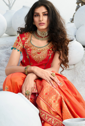 Peach and Red Designer Saree