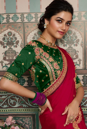 Pink and Green Saree