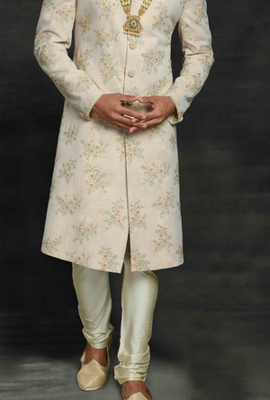 Cream and Pista Mens Sherwani