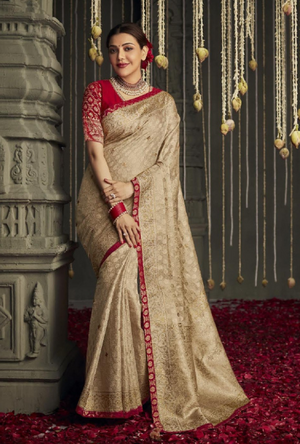 Beige and Red Designer Saree