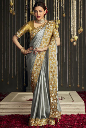 Metallic Silver and Gold Designer Saree