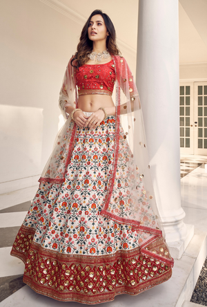 Red and White Lehenga Choli set