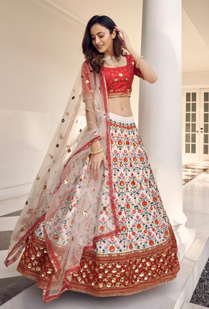 Red and White Lehenga Choli set