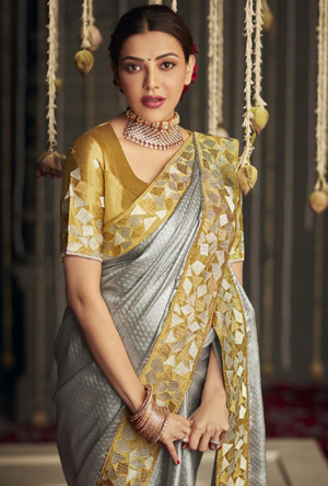 Metallic Silver and Gold Designer Saree