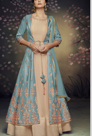 Blue party wear gown - Desi Royale