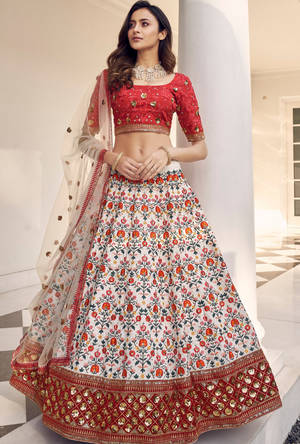 Red and White Lehenga Choli set