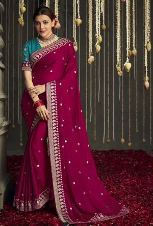 Pink and Blue Designer Saree