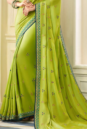 Parrot Green Silk Saree