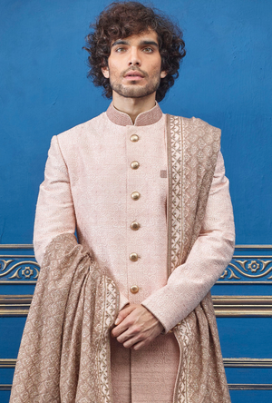 Baby Pink and Cream Mens Sherwani