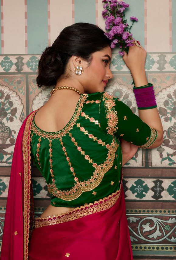 Pink and Green Saree