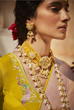 Pink and yellow Designer Saree