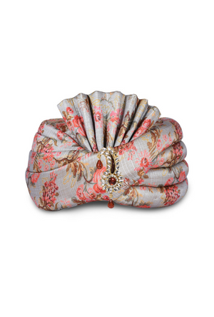 Grey Silk Wedding Groom Turban - Desi Royale