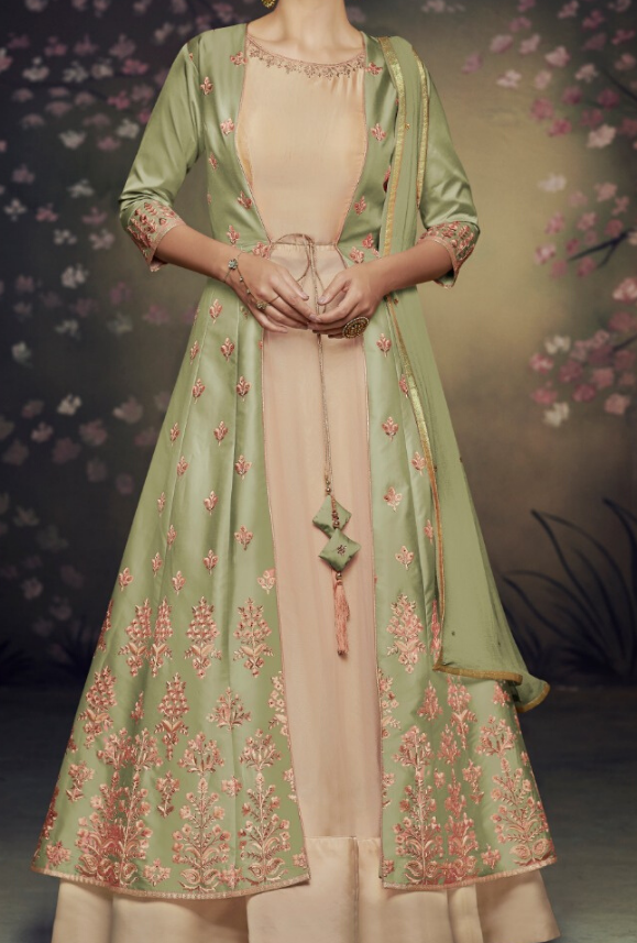 Green party wear gown - Desi Royale