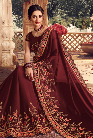 Maroon Designer Saree