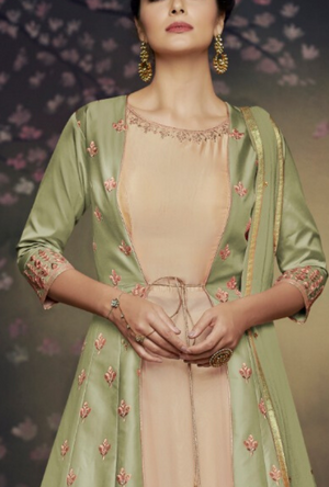 Green party wear gown - Desi Royale