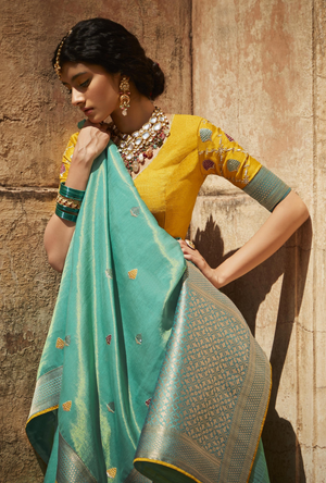 Blue and Yellow Designer Saree