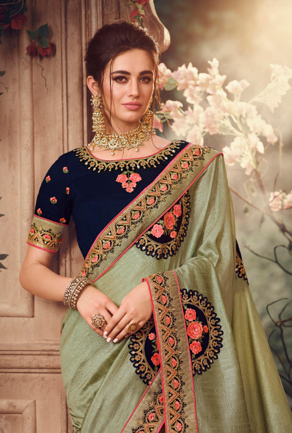 Olive Green Saree