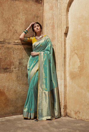 Blue and Yellow Designer Saree